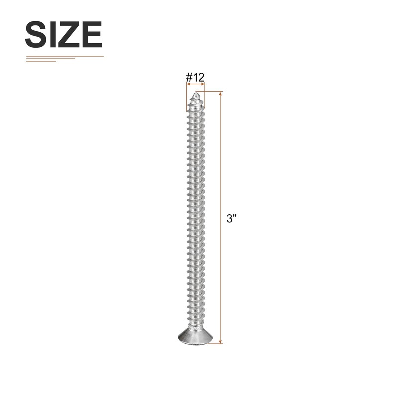 DTGN 30Pcs #12x3" Flat Head Wood Screws, 304 Stainless Steel