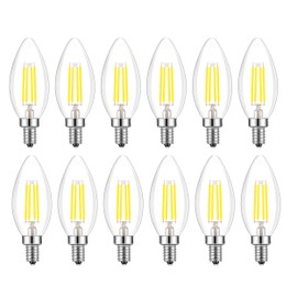 Lamsky E14 LED Bulb Dimmable,110V 400LM 40W Equivalent Daylight White 5000K,E14 European Base Candelabra LED Bulbs,C35 Clear Glass Torpedo Shape Bullet Top(12-Pack)