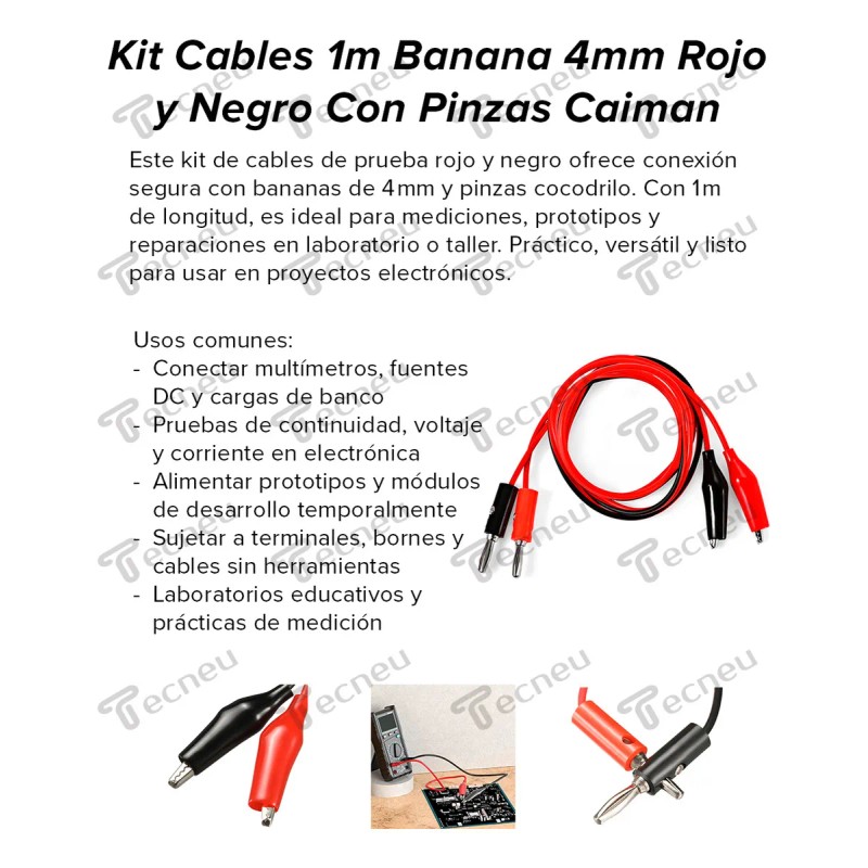 Kit De Cables 1m Banana 4mm Rojo Y Negro Con