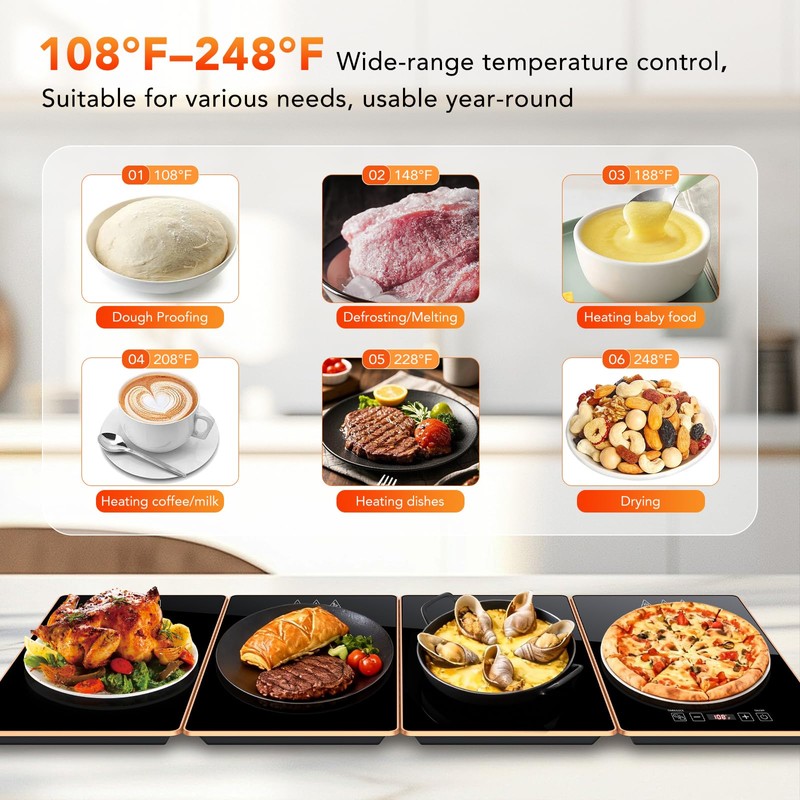 Electric Warming Tray（36.6x15x1inch） Glass Surface, 4-in-1 Food Warmers for Parties