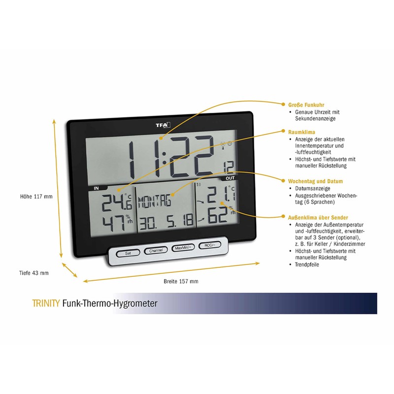 TFA Dostmann Trinity Wireless Thermo-Hygrometer for Indoor and Outdoor Climate