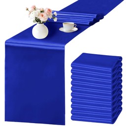 SHEJIZE 10 Pack Royal Blue Satin Table Runner 12x108 Inches Long, Bright Silky Smooth Satin Table Runner Table Decor for Wedding Banquet Christmas Prom Event Birthday Party