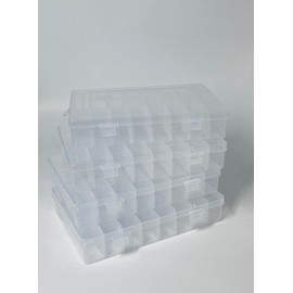 4 Pack 24 Grids Adjustable Clear Plastic Box Organizer Storage Container with Removable Dividers (24 Grids - Plastic)