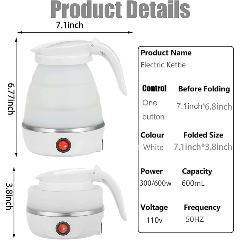 UpdateClassic Small Travel Foldable Electric Kettle, 0.6L Portable Collapsible Hot