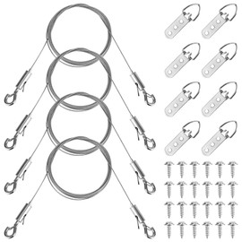 Picture Hanging Wire Kit, Including 4 Adjustable Wires & 8 D Rings & 24 Screws 77lbs Capacity Heavy Duty Picture Rail Hanging Cord Hanger Hook Kit for Displaying Frames Mirrors Canvas Wall Art