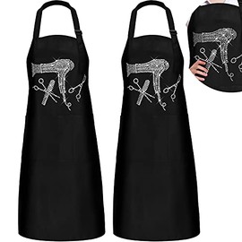 Coume 2 Pieces Hair Stylist Apron Hairstylist Salon Apron with Rhinestone Tools and 3 Pockets Waterproof Hairdresser Barber Aprons (Classic Style)