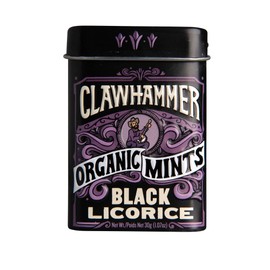 Clawhammer Organic Mints Black Licorice | Cane Sugar, Natural Flavors, No Artificial Colors or Sweeteners | Kosher, Vegan, Gluten Free | Aspartame & Xylitol Free | 30 Count Tin (Pack of 12)