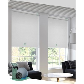 Yoolax Motorized Blinds with Remote, Blackout Smart Blinds for Windows Motorized Roller Shades, Automatic Window Blinds Directly Work with Alexa Electric Blinds (Jacquard White, 23" W x 72" H)