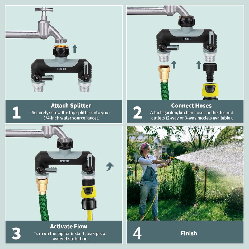 Tesmotor 2-Way T Distributor for Taps, 2 Distributors 3/4 Inch