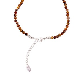 BERGERLIN Genuine Natural Stone Necklace with 925 Sterling Silver Bead or Gold-Plated Bead, Filigree Bead Necklace for Women with Clasp and Certification of Authenticity, Pearl, Tigers Eye