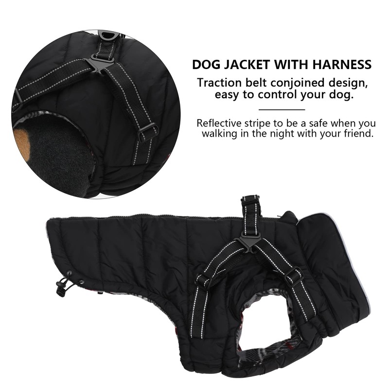 MOREZI Winter Dog Jacket, Waterproof Outer Layer, Fleece Lining, Back