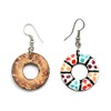 Hand painted colourful spotty donut coconut shell hoop drop earrings