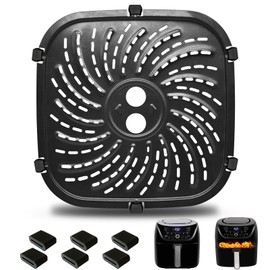 GWYXC Air Fryer Grill Pan for PowerXL Vortex Pro 6 QT Air Fryer, Oval Nonstick 8.67''*8.67''Air Fryer Accessories Replacement Parts Rack Tray Basket Crisper Plate with Rubber Bumpers,Dishwasher Safe