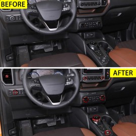 LOCOY Air Conditioning Vent Knob Cover for Ford Bronco Sport Accessories 2021 2022 2023 2024, Headlight Switch Trim, AC Climate Control & Volume Control Button Cap, 4WD Selector Ring (11pcs, Red)