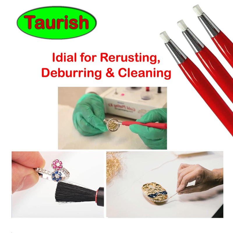 TAURISH Fiberglass Scratch Brush Pen 3 Pack Jewelry Watch Coin