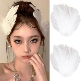 White Feather Hair Clips Ballet Style Pearl Feather Hair Clips Women Girls Hair Accessories Suitable for Wedding Birthday Party Stage Performance Cosplay Headwear
