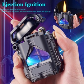 Trench Lighter Cool Steampunk Kerosene Lighter with Blue LED Light, Novelty Transparent Mechanical Lighter Unique Gifts for Men (Yellow)