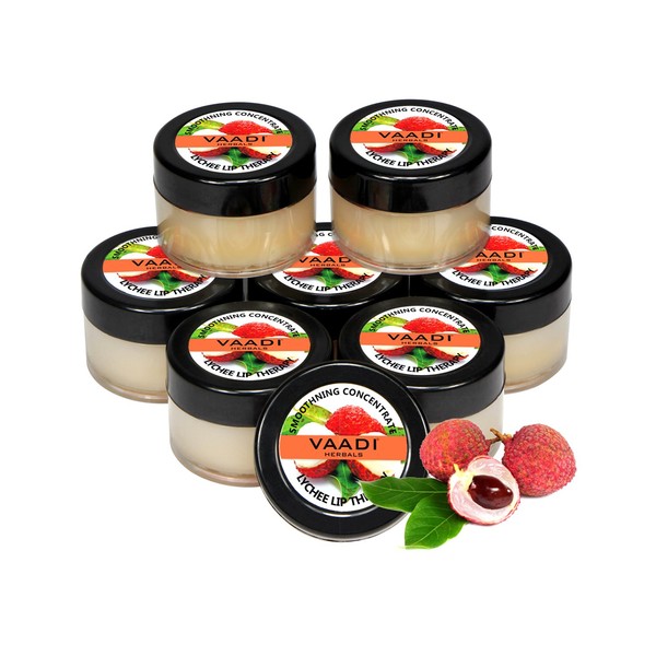 Lip Balm - Smoothning - Lychee Flavor - All Natural - Pack of 8 X 10 GMS(0.35 Ounces) in Tin - Vaadi Herbals