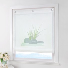 Eslir Roman blind, no drilling kitchen Roman curtains with eyelets, voile, transparent, white, pack of 1