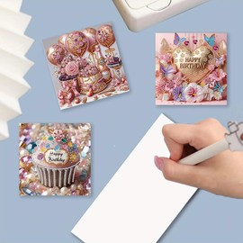 Syntego 8pcs 5D DIY Diamond Art Birthday Card Kit for Adults Diamond Painting Birthday Greeting Cards