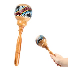 GOGHOST 1 Pack Handmade Wooden Maraca for Adults, 10.7" Professional African Hand Percussion Rattles, Handpaint Rumba Shaker Musical Instrument, Fiesta Mexican Party Favors(Natural)