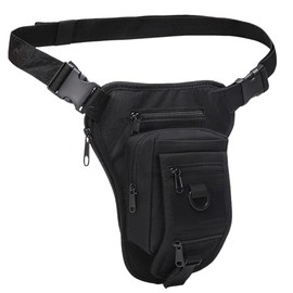 Motorcycle Leg Bag for Men Women - Waterproof Thigh Bag, Motorcycle Bag, Motorcycle Accessories, Bum Bag, Expandable Storage Space, Adjustable Leg Straps for Hiking, Cycling, Black