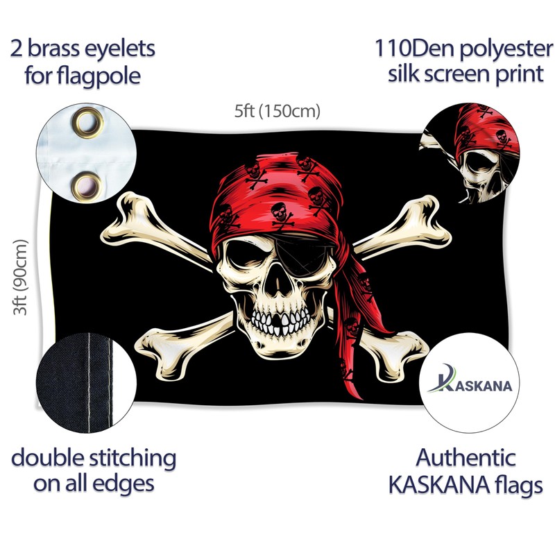 Pirate Flag – Jolly Roger Flag Red Bandana – Funny