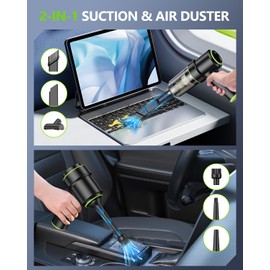 CODN Handheld Car Vacuum Portable Cordless, 2 in 1 Handheld Vacuum Cleaner 12000PA Air Duster with Multi-Nozzles and LED Light, Mini Hand Held Vacuum Rechargeable for Home, Car, Office, Pet Hair