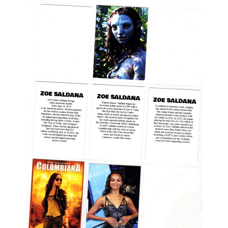 ZOE SALDANA CUSTOM NOVELTY TRADING CARD 6 CARDS SET