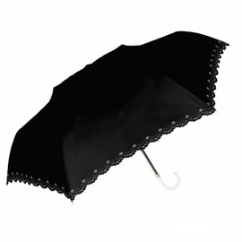 Ki-185a Folding Umbrella, Sun or Rain, Sun Parasol, UV Protection, Completely Light Blocking, Lightweight, Storage Bag, Compact, Floral Pattern Heat Cut, Black