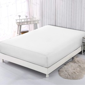 AL NOOR HOME Premium White Fitted Sheet - 100% Pure Egyptian Cotton with 300 TC - Hotel Quality 30cm Deep Double Fitted Bed Sheet