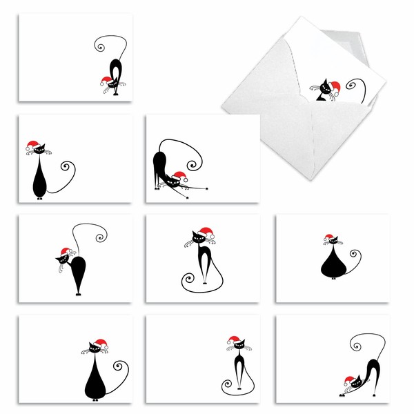 M3265sl Meowy Christmas: 10 Assorted Blank Christmas Note Cards Featuring