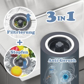 2-in-1 Kitchen Sink Strainer, Plug for Sink with Strainer Basket, 304 Stainless Steel Pop-Up Sink Plug, Drain Strainer Kitchen Sink for 71-86 mm, Depth >35 mm