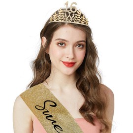 16th Birthday Sash and Crown for Girls, Sweet Sixteen Birthday Sash Tiara Sweet 16 Sash and 16 Tiara for Girls, Sweet 16 Birthday Decorations, 16 Crown, 16th Birthday Gifts Happy 16th Birthday Party