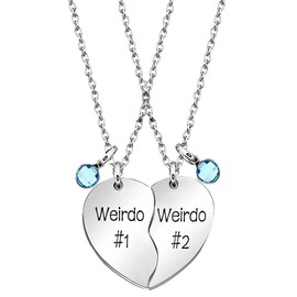 MJartoria BFF Necklace for 2-Valentines Heart Matching Necklace Best Friends Pendant Friendship Necklace Set of 2 Gifts for Women, alloy+Stainless steel, No Gemstone