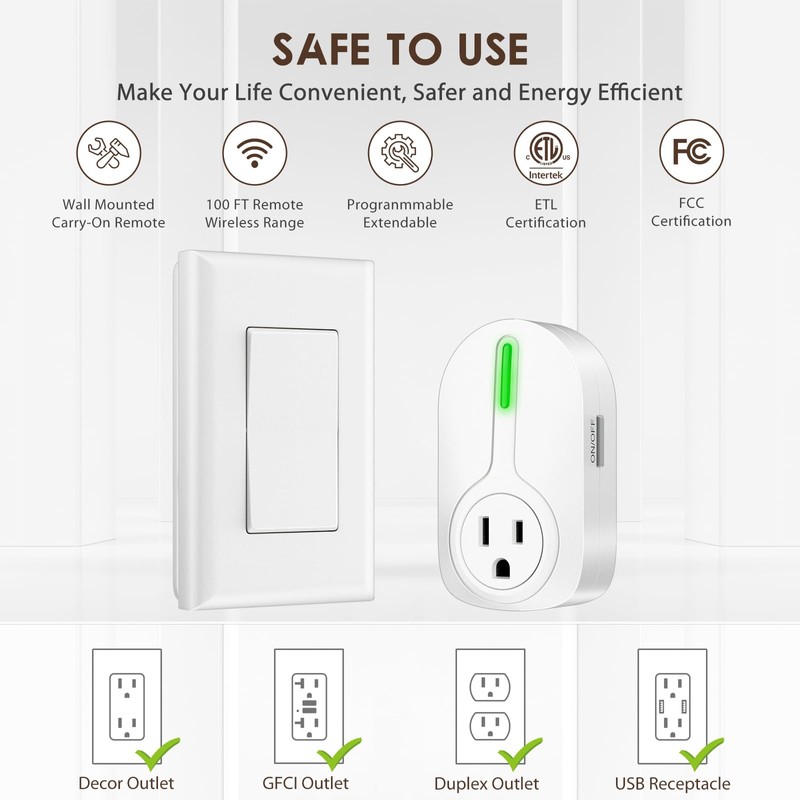 K KASONIC - Wireless Remote Control Outlet, Indoor Remote Light