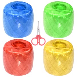 Mardatt 5Pcs 4 Colors Polyester Nylon Plastic Rope Twine Twine with Scissors, 180m Length Household Twine String Bundled for Gardening Binding Decorations Craft Bag Tying Packaging Parcels