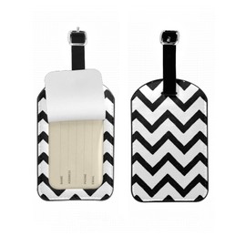 Zoczos Zigzag Suitcase Tags Hand Painted Black White Minimalist Art Luggage Tag with Full Privacy Cover Leather Strap for Travel Bag Handbag, 1 Pack