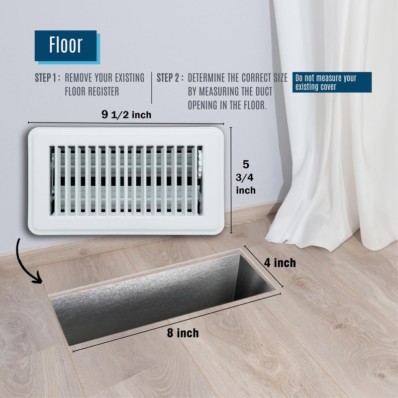 Fits 4x8 and 8x4 Duct Opening | Floor Register with