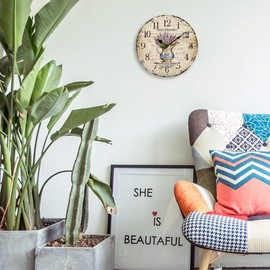 YOAI Wall Clock Kitchen Clock Vintage Shabby Chic Antique Nostalgia Rustic Quartz Clock Made of MDF with Silent Movement 12 Inches / 30 cm Diameter (Lavender in Pot)