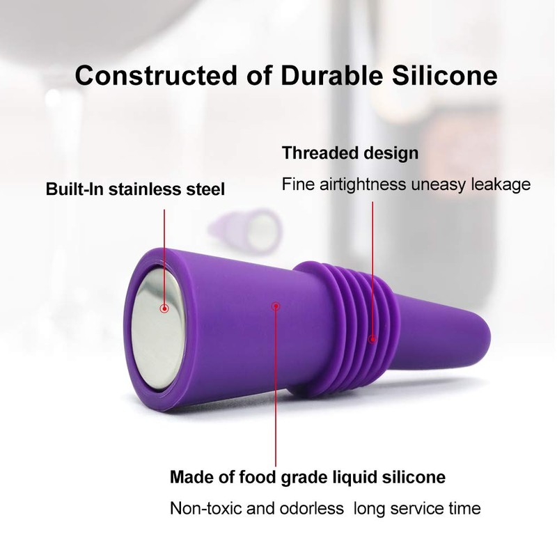 6PCS Wine Stoppers, AK1980 Silicone Reusable Sparkling Wine Bottle Stopper