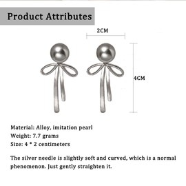 SRWRPR Silver Peal Bow Stud Earrings Dangle Bow Earrings for Women Ribbon Stud Earrings Gift Mother's Day Gift
