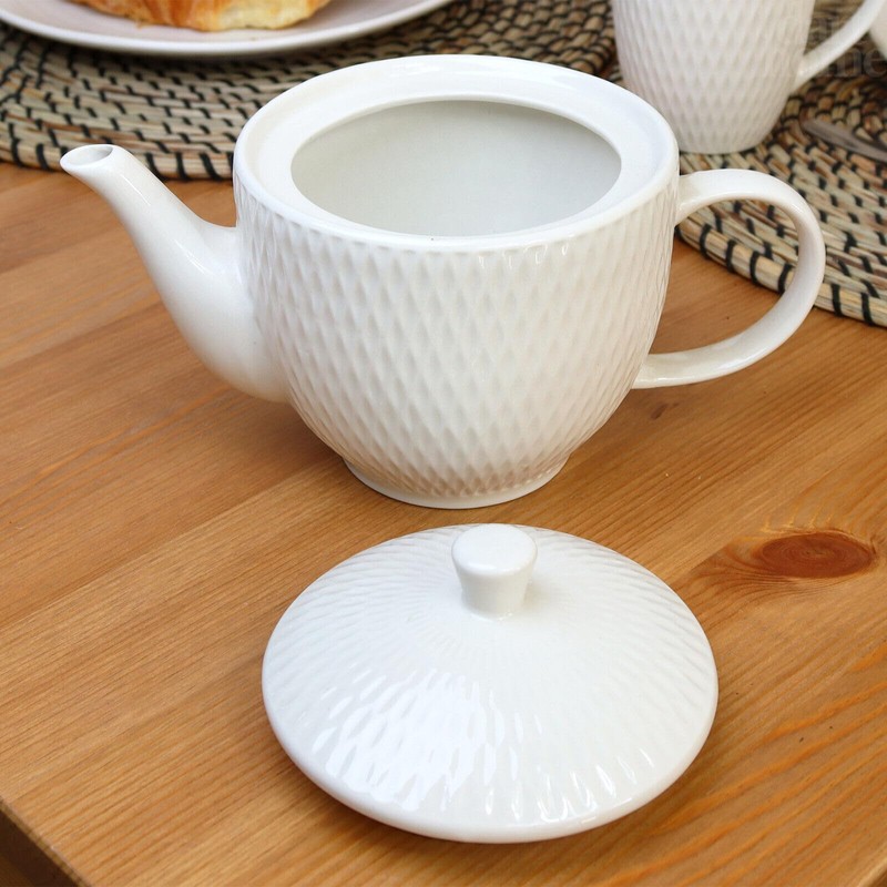 White Jewel Teapot 1 Litre Ceramic Geometric Diamond Glossy Coffee