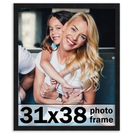 31x38 Frame Black Picture Frame - Complete Modern Photo Frame Includes UV Acrylic Shatter Guard Front, Acid Free Foam Backing Board, Hanging Hardware Wood Wall Frames for Family Photos - no Mat
