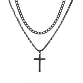 AFSTALR Cross Chain Men's Cross Chain Stainless Steel Layered Cross Chain Cuban Chain with Cross Box Chain Necklace, Cross Jewellery Gifts Gold/Silver/Black for Men 18/20/22/24 Inches, Stainless Steel