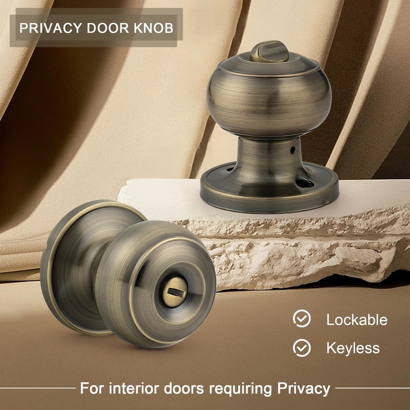Probrico Antique Brass Interior Door Knobs With Privacy Lock for