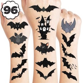 100 piezas de tatuajes temporales de murciélagos para Halloween, suministros de decoración para fiestas de cumpleaños, regalos de murciélagos aterradores para Halloween, lindas pegatinas de