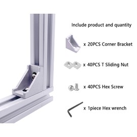 20 Set 2020 Series Aluminum Extrusion Profile Connector with 2028 Corner Bracket, 42pcs T-Slot Sliding Nuts and Hex Screw Bolt Include a Wrench, for 6mm 20S Extruded AL Profile Rail Reinforcing