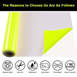 TORC Neon Yellow Puff HTV - 12" x 5ft, 3D Puff Heat Transfer Vinyl for T-Shirts, DIY Crafts Projects - Compatible with All Cutters, Easy to Cut, Weed & Apply for Stunning Heat Vinyl Designs