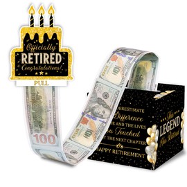 ChillHui Retirement Black and Golden Money Gift Box, Retired Birthday Money Pull Box for Women Men